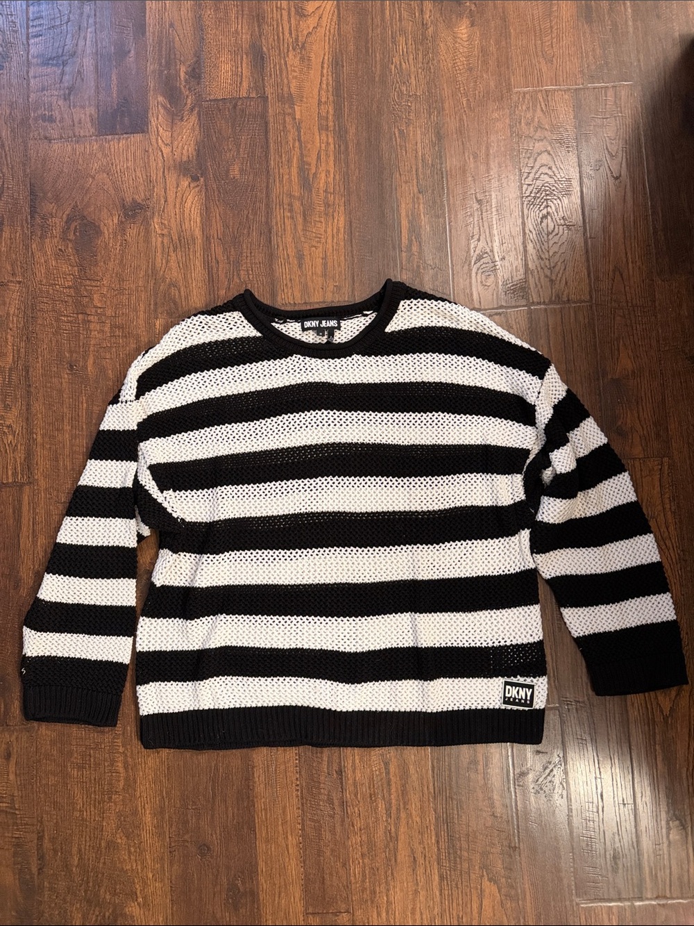 DKNY Black & White Striped Crewneck Sweater